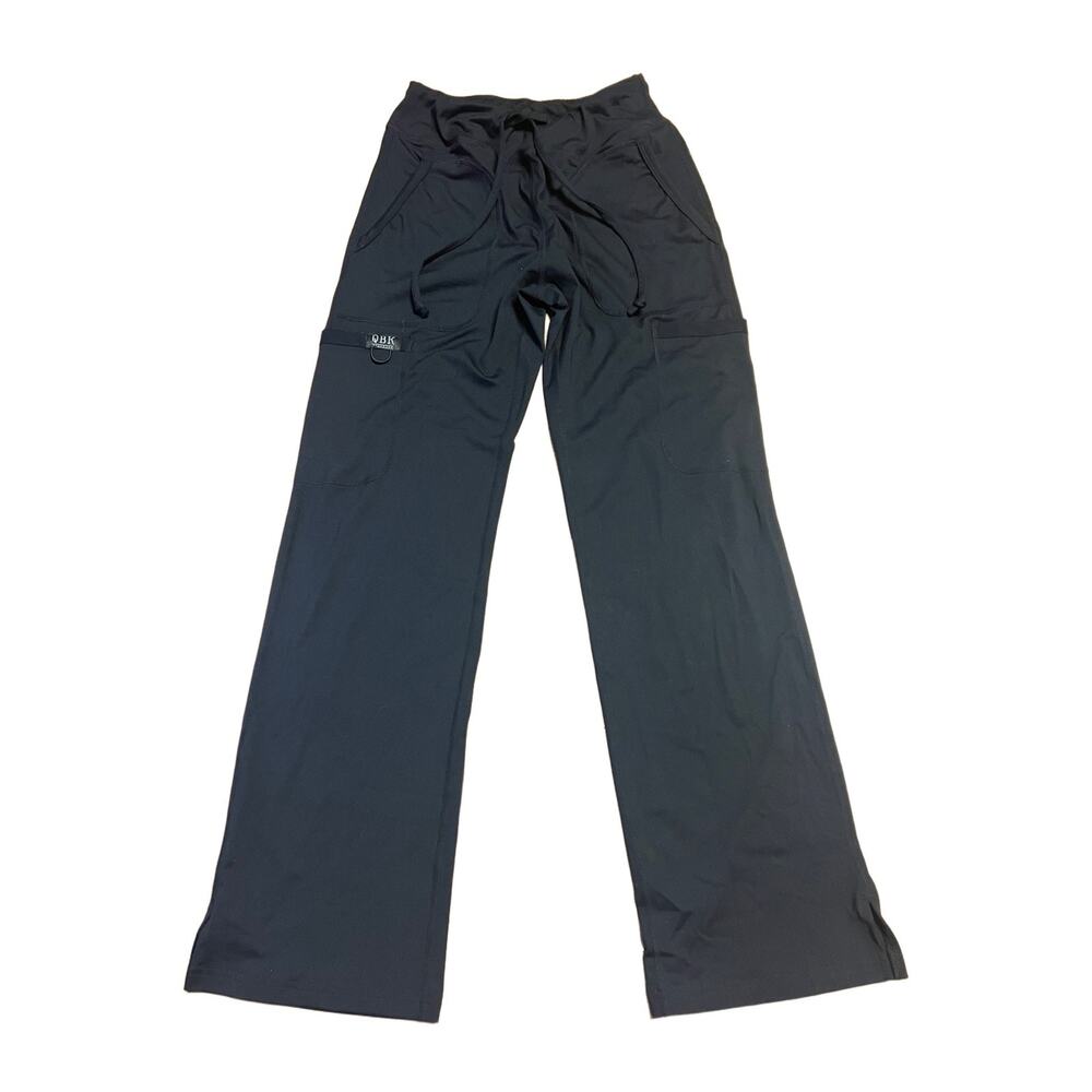 QBK Womens Scrub Cargo Pants Size S Black Drawstring Stretch Nylon Spandex